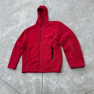 Vintage 90s Nautica Competition Red Fleece Full Zip Hoodie Jacket